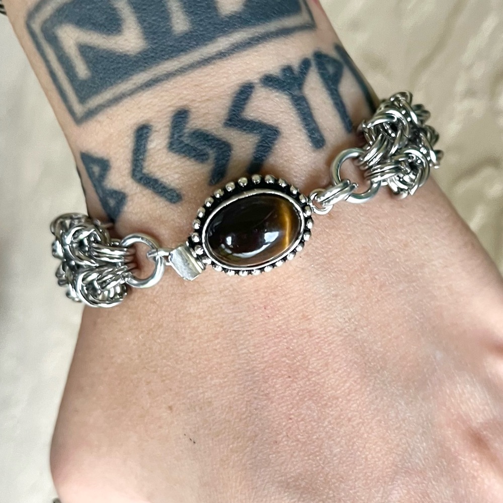 Maille stainless steel tiger eye bracelet . Handmade chain link - Picture 11 of 16